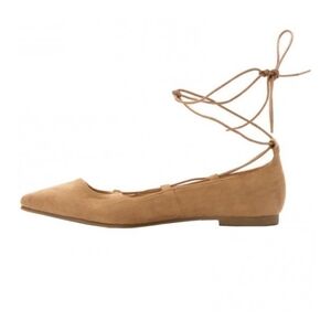 Chinese Laundry ballet flats lace up faux microsuede camel tan brown 10